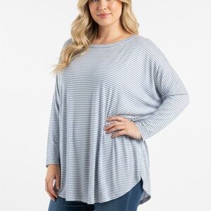 LOFT XL NEW Blue and White Striped Long Sleeve Tee